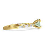 Solitaire Baguette Round Natural Green Amethyst Engagement Ring 925 Sterling Silver