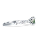 Solitaire Baguette Round Natural Green Moss Agate Engagement Ring 925 Sterling Silver