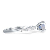 Solitaire Baguette Round Natural Moonstone Engagement Ring 925 Sterling Silver