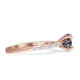Solitaire Baguette Round Natural Rutilated Quartz Engagement Ring 925 Sterling Silver