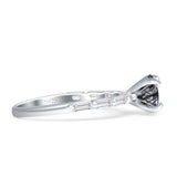 Solitaire Baguette Round Natural Rutilated Quartz Engagement Ring 925 Sterling Silver