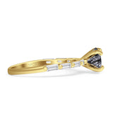 Solitaire Baguette Round Natural Rutilated Quartz Engagement Ring 925 Sterling Silver