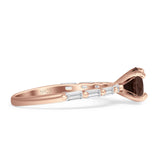 Solitaire Baguette Round Natural Smoky Quartz Engagement Ring 925 Sterling Silver