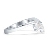 Chevron Ring Curve Crown Stacking Band Oval Cubic Zirconia 925 Sterling Silver
