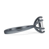 6 Claw Elongated Hexagon Ring Cubic Zirconia 925 Sterling Silver