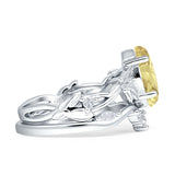 Marquise Split Shank Vintage Style Cubic Zirconia Leaf Floral Ring 925 Sterling Silver