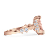Marquise Halo Beaded Ring Cubic Zirconia 925 Sterling Silver