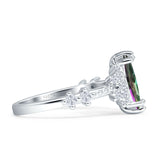 Marquise Halo Beaded Ring Cubic Zirconia 925 Sterling Silver