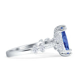 Marquise Halo Beaded Ring Cubic Zirconia 925 Sterling Silver