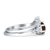 Two Piece Round Natural Chocolate Smoky Quartz Vintage Style Bridal Engagement Ring 925 Sterling Silver