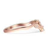 Curved Contour Leaves Cubic Zirconia Wedding Band 925 Sterling Silver