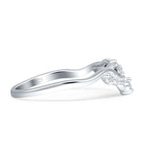 Curved Contour Leaves Cubic Zirconia Wedding Band 925 Sterling Silver