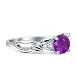 Budding Willow Solitaire Ring Round Cubic Zirconia 925 Sterling Silver