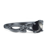 Budding Willow Solitaire Ring Round Natural Black Onyx 925 Sterling Silver