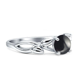 Budding Willow Solitaire Ring Round Natural Black Onyx 925 Sterling Silver