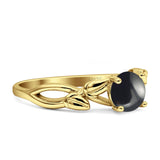 Budding Willow Solitaire Ring Round Natural Black Onyx 925 Sterling Silver