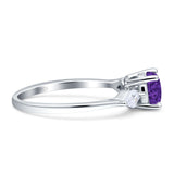 Three Stone Ring Kite Shape Accent Round Cubic Zirconia 925 Sterling Silver