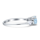 Three Stone Ring Kite Shape Accent Round Cubic Zirconia 925 Sterling Silver