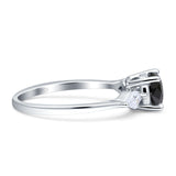 Three Stone Ring Kite Shape Accent Round Cubic Zirconia 925 Sterling Silver