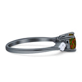 Three Stone Ring Kite Shape Accent Round Cubic Zirconia 925 Sterling Silver