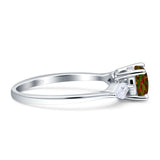 Three Stone Ring Kite Shape Accent Round Cubic Zirconia 925 Sterling Silver