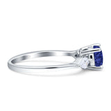 Three Stone Ring Kite Shape Accent Round Cubic Zirconia 925 Sterling Silver