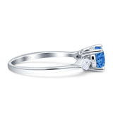 Three Stone Ring Kite Shape Accent Round Cubic Zirconia 925 Sterling Silver