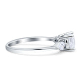 Three Stone Ring Kite Shape Accent Round Cubic Zirconia 925 Sterling Silver
