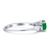 Three Stone Ring Kite Shape Accent Round Cubic Zirconia 925 Sterling Silver