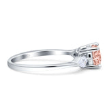 Three Stone Ring Kite Shape Accent Round Cubic Zirconia 925 Sterling Silver