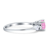 Three Stone Ring Kite Shape Accent Round Cubic Zirconia 925 Sterling Silver