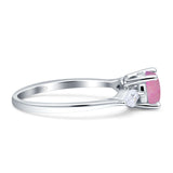 Three Stone Ring Kite Shape Accent Round Cubic Zirconia 925 Sterling Silver