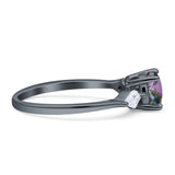 Three Stone Ring Kite Shape Accent Round Cubic Zirconia 925 Sterling Silver