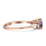 Three Stone Ring Kite Shape Accent Round Cubic Zirconia 925 Sterling Silver