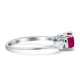 Three Stone Ring Kite Shape Accent Round Cubic Zirconia 925 Sterling Silver
