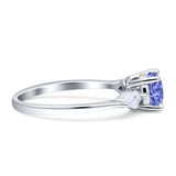 Three Stone Ring Kite Shape Accent Round Cubic Zirconia 925 Sterling Silver