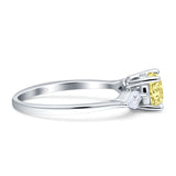 Three Stone Ring Kite Shape Accent Round Cubic Zirconia 925 Sterling Silver
