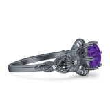 Art Deco Ring Sunflower Design Round Cubic Zirconia 925 Sterling Silver