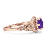 Art Deco Ring Sunflower Design Round Cubic Zirconia 925 Sterling Silver