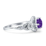 Art Deco Ring Sunflower Design Round Cubic Zirconia 925 Sterling Silver
