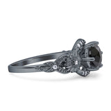 Art Deco Ring Sunflower Design Round Cubic Zirconia 925 Sterling Silver
