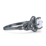 Art Deco Ring Sunflower Design Round Cubic Zirconia 925 Sterling Silver
