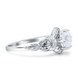 Art Deco Ring Sunflower Design Round Cubic Zirconia 925 Sterling Silver