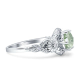 Two Sunflower Design Round Natural Green Amethyst Prasiolite Ring 925 Sterling Silver