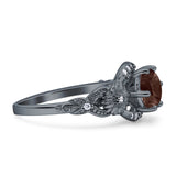 Two Sunflower Design Round Natural Chocolate Smokey Quartz Ring 925 Sterling Silver
