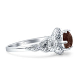 Two Sunflower Design Round Natural Chocolate Smokey Quartz Ring 925 Sterling Silver