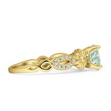 Vintage Style Sunflower Marquise Round Natural Green Amethyst Ring 925 Sterling Silver