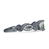 Vintage Style Sunflower Marquise Round Natural Green Moss Agate Ring 925 Sterling Silver