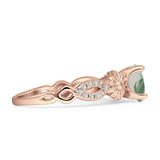 Vintage Style Sunflower Marquise Round Natural Green Moss Agate Ring 925 Sterling Silver