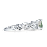 Vintage Style Sunflower Marquise Round Natural Green Moss Agate Ring 925 Sterling Silver